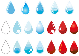 自然や医療などエコロジーで使える雫、水滴、血液のアイコンイラスト素材セット