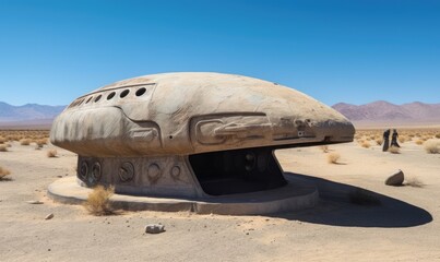 Fototapeta na wymiar A lost alien spaceship found in the desert Creating using generative AI tools