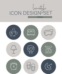 Linestyle Icon Design Set Sleep
