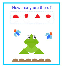 Math activity for kids. How many geometric shapes? Developing numeracy skills.