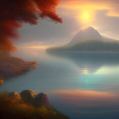 sunset in the mountains over the sea