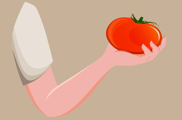 hand holding a ripe tomato