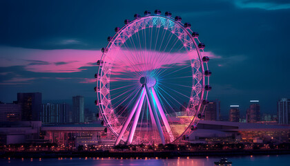 Tokyo Ferris Wheel Transcends Amidst Elegant Cityscapes of Dark Cyan and Light Crimson
