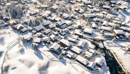 Traditional Huts Embraced by Snowy Peaks and Forests in Shirakawa-go, Gifu
