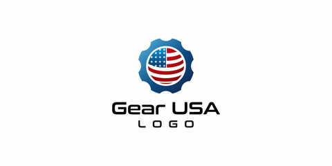 Gear Flag USA Logo Design Inspiration  Vector Element
