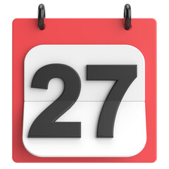 27th. Twenty-seventh day of month. Calendar. 3D illustration.