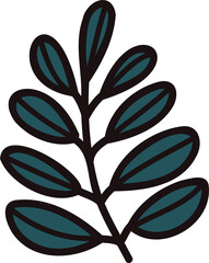 Hand Drawn leaves and twigs from the top view in doodle style