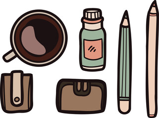 Hand Drawn stationery in flat lay style