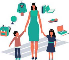 A woman with two children. Financial goals