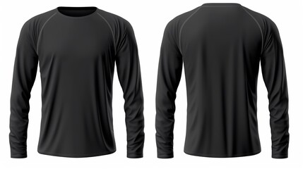 Black long sleeve t shirt front and back view isolated on white background. 