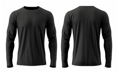 Black long sleeve t shirt front and back view isolated on white background. Generative AI