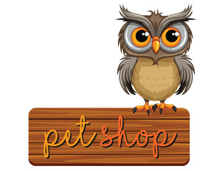 Naklejka premium Owl standing on pet shop banner