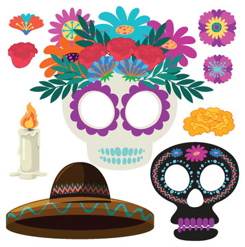 Set of Mexican day of the dead element
