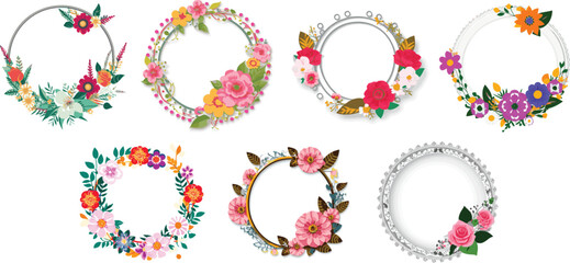 Round Floral Frame Vector Set