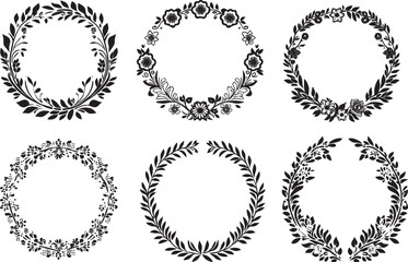 Round Leaves Vector Border Set