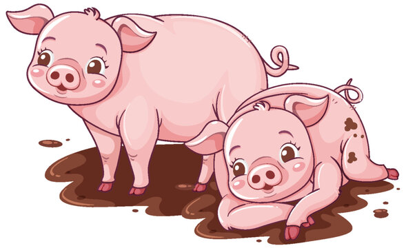Cartoon Pigs Rolling in the Mud