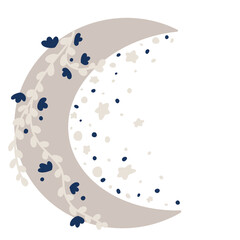 Beige Moon With Stars And Flowers