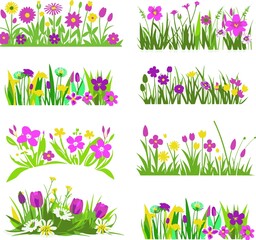 Obraz na płótnie Canvas Wildflower and grass vector set