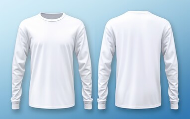 White long sleeve t shirt front and back view isolated on white background. 