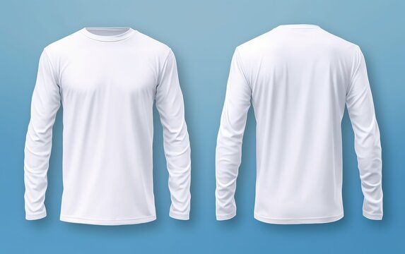 White long sleeve t shirt front and back view isolated on plain background. 