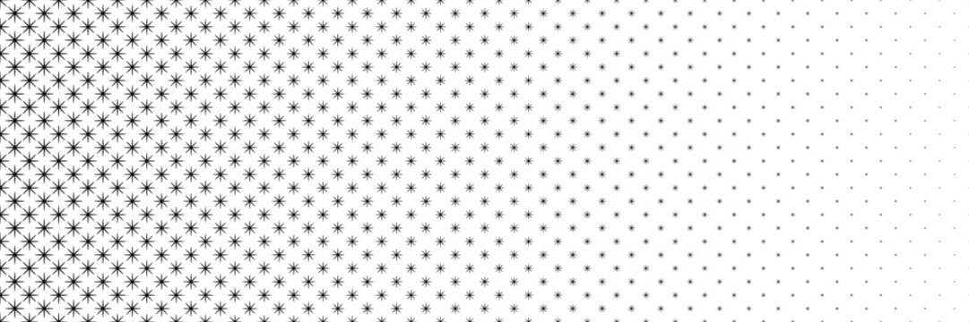 horizontal black halftone of asterisk and star design for pattern and background.