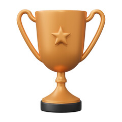 Bronze champion trophy cup award with gold star. Concept of Winner prize, sport award, success. 3D render Illustration.