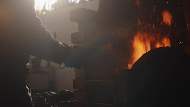 Griding and forging knife by blacksmith