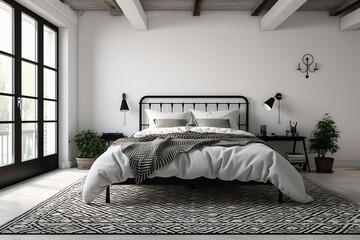 Scandinavian and simple bedroom created  with Generative AI technology