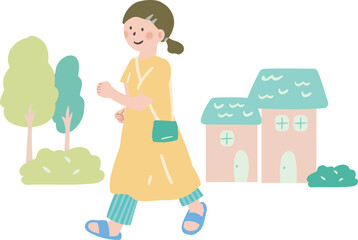 歩く女性　ウォーキング