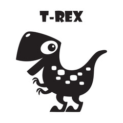 Tyrannosaurus Rex . Cute dinosaurs cartoon characters . Silhouette black isolated color . Flat design . Vector illustration .