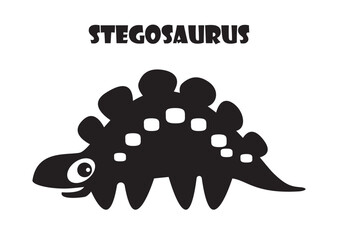 Stegosaurus . Cute dinosaurs cartoon characters . Silhouette black isolated color . Flat design . Vector illustration .