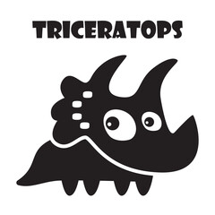 Triceratops . Cute dinosaurs cartoon characters . Silhouette black isolated color . Flat design . Vector illustration .