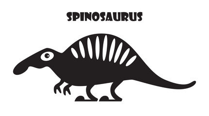 Spinosaurus . Cute dinosaurs cartoon characters . Silhouette black isolated color . Flat design . Vector illustration .