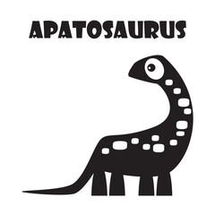 Apatosaurus . Cute dinosaurs cartoon characters . Silhouette black isolated color . Flat design . Vector illustration .