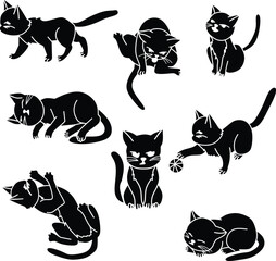 collection black and white cat icon. isolated on white background. vector illustration.