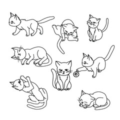 collection black and white cat icon. isolated on white background. vector illustration.