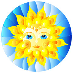 Obraz premium Illustration in the style of a stained glass window with abstract sun ,round image