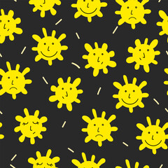 Suns seamless pattern. Print for textile, fabric, posters, decor, greeting cards, paper, wallpaper. Vector design for kids, children, babies.
