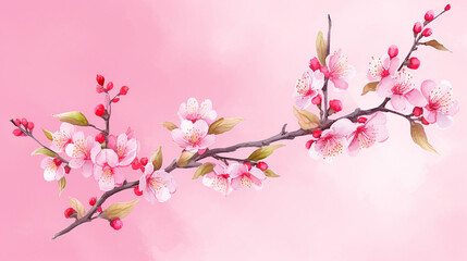 Obraz na płótnie Canvas A digital watercolor illustration paper branch with pink background. 