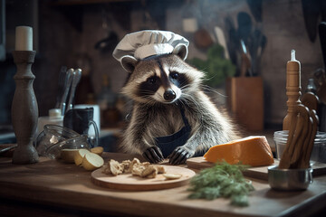 A raccoon working as a professional chef, creating culinary masterpieces. | Generative Ai