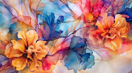 Abstract background alcohol ink colorful flowers art. 