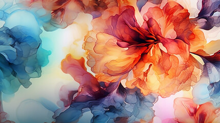 Abstract background alcohol ink colorful flowers art. Generative AI