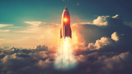 Space rocket in the sky, concept of goal and striving for success. Generative AI
