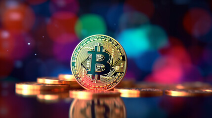 A gold and black coin with the word b on it