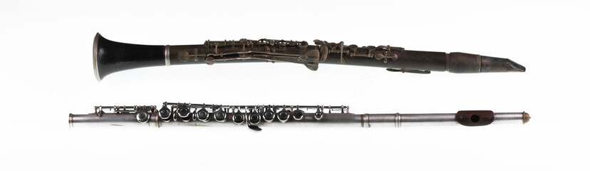 clarinet and flute isolated on white background © serikbaib