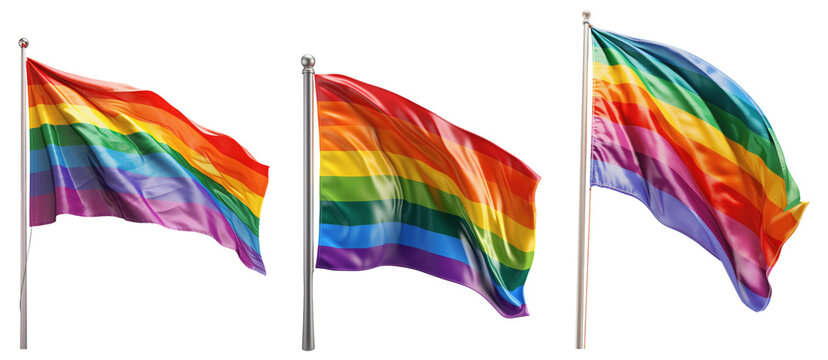 Three different rainbow flags on a transparent background, Generative AI