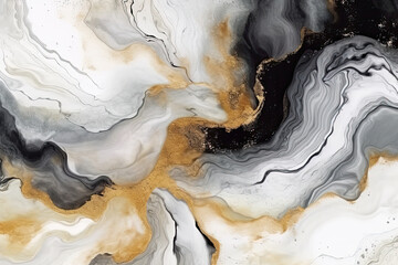 Marble Black and white with gold abstract background Generative AI.
