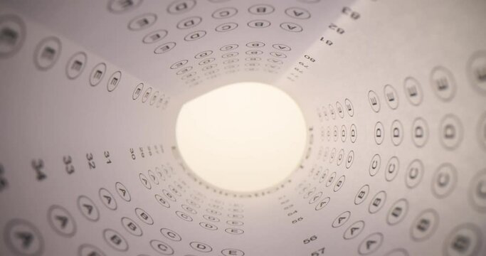 Exam test paper with IQ answer options rolled up in test tube. IQ test and test your intelligence