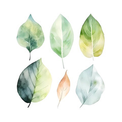 Collection of Colorful Leaf Illustrations in Watercolor Painting, Created by Generative AI