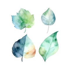 Collection of Colorful Leaf Illustrations in Watercolor Painting, Created by Generative AI